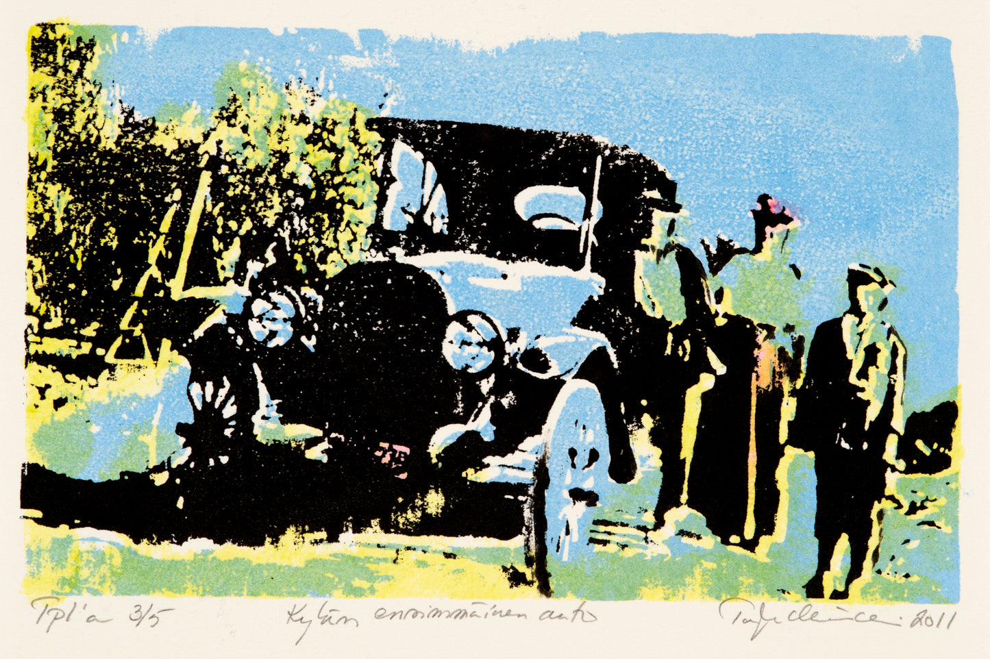 Serigraphy artwork "Kylän ensimmäinen auto" The village's first car
